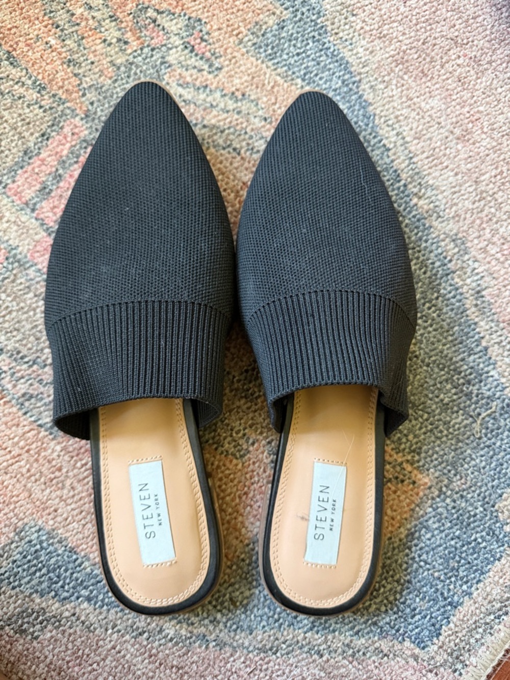 Seven7 Black Knit Pointed-Toe Slip-On Mules